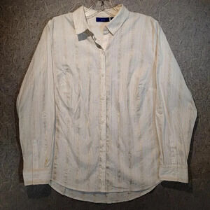 Apt 9 White & Gold Metallic Stripes Button Up  Long Sleeve Dress Shirt LARGE